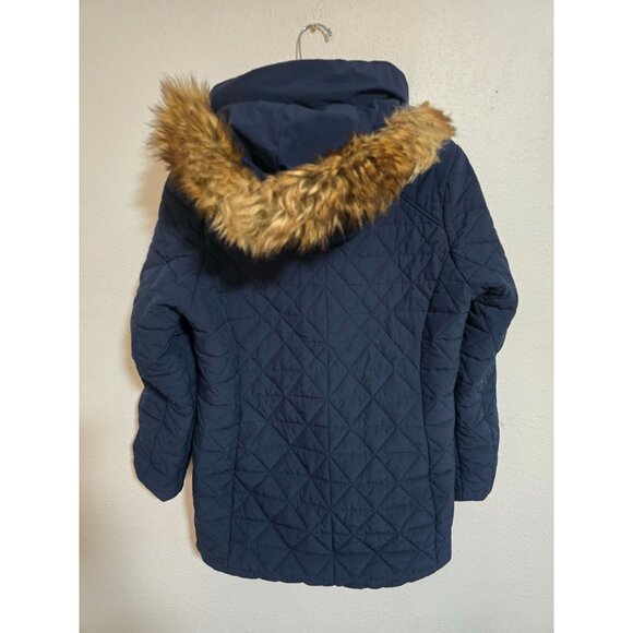 Andrew Marc New York Womens Quilted Coat With Faux Down Hood Navy Size Large - Picture 3 of 9